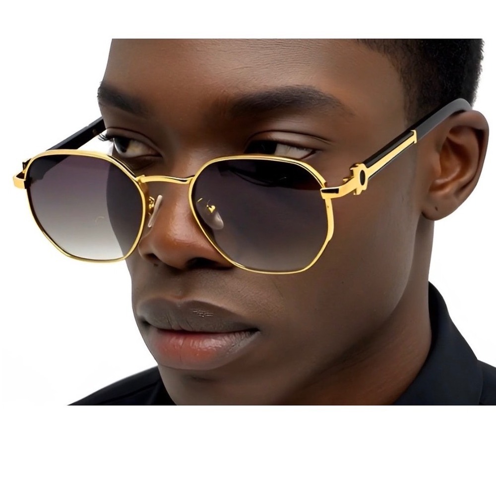 Mens Gold Round Sunglasses Black Gradient Lens Retro Luxury Style Eyewear Lentes